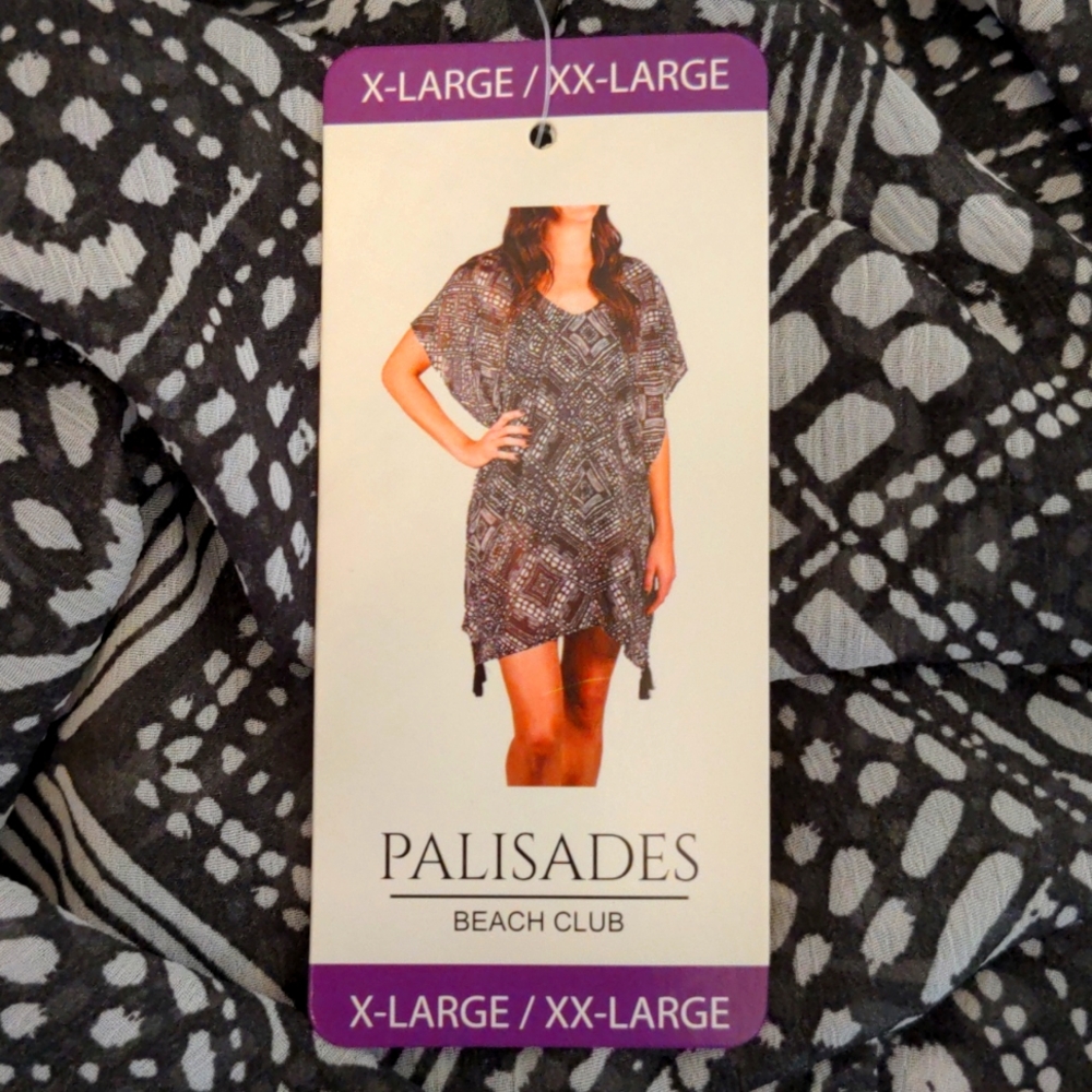 NWT Palisades Beach Club Kente Style Charcoal/White Geo Print Coverup, XL-XXL